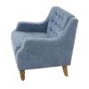 Blue Accent Chair, Living Room Chair, Footrest Chair Set with Vintage Brass Studs, Button Tufted Upholstered Armchair for Living Room, Comfy Reading C