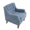 Blue Accent Chair, Living Room Chair, Footrest Chair Set with Vintage Brass Studs, Button Tufted Upholstered Armchair for Living Room, Comfy Reading C