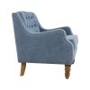 Blue Accent Chair, Living Room Chair, Footrest Chair Set with Vintage Brass Studs, Button Tufted Upholstered Armchair for Living Room, Comfy Reading C