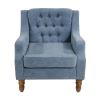Blue Accent Chair, Living Room Chair, Footrest Chair Set with Vintage Brass Studs, Button Tufted Upholstered Armchair for Living Room, Comfy Reading C