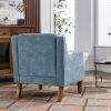 Blue Accent Chair, Living Room Chair, Footrest Chair Set with Vintage Brass Studs, Button Tufted Upholstered Armchair for Living Room, Comfy Reading C
