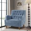 Blue Accent Chair, Living Room Chair, Footrest Chair Set with Vintage Brass Studs, Button Tufted Upholstered Armchair for Living Room, Comfy Reading C
