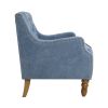 Blue Accent Chair, Living Room Chair, Footrest Chair Set with Vintage Brass Studs, Button Tufted Upholstered Armchair for Living Room, Comfy Reading C