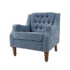 Blue Accent Chair, Living Room Chair, Footrest Chair Set with Vintage Brass Studs, Button Tufted Upholstered Armchair for Living Room, Comfy Reading C