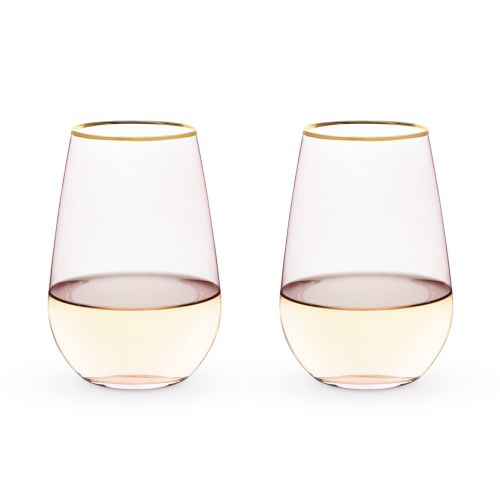 Rose 18 oz. Crystal Stemless Wine Glass Set of 4 by Twine