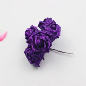 PE Gold Powder Rose Wedding Bride Holding Flower Home Decoration (Color: Purple)