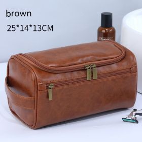 Large Capacity Men's Portable Waterproof Cosmetic Bag (Option: Pu Style Brown)