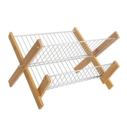Kitchen Bamboo Folding Dishes Draining Storage Rack