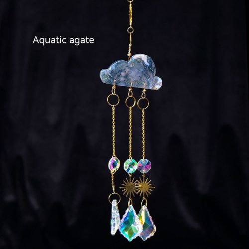 Natural Crystal Agate Cloud Sun Catcher Ornaments Window Sill Forest Garden Wind Chimes Color Lighting Pendant