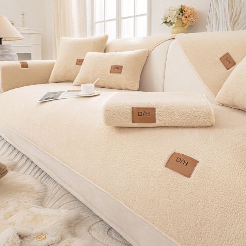 Lambswool Thickened Fleece Cushion Non-slip Leather Sofa Cover