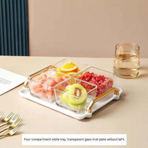Dried Fruit Tray Living Room Home Glass Fruit Snack Dish Grid Candy Plate