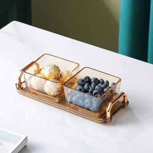 Dried Fruit Tray Living Room Home Glass Fruit Snack Dish Grid Candy Plate