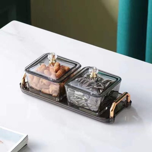 Dried Fruit Tray Living Room Home Glass Fruit Snack Dish Grid Candy Plate