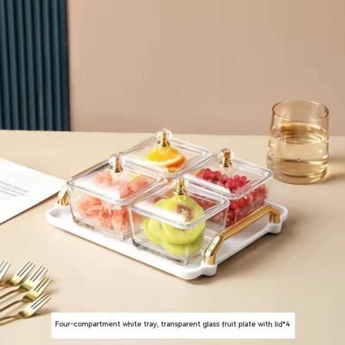 Dried Fruit Tray Living Room Home Glass Fruit Snack Dish Grid Candy Plate