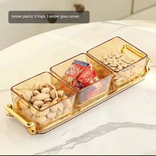Dried Fruit Tray Living Room Home Glass Fruit Snack Dish Grid Candy Plate