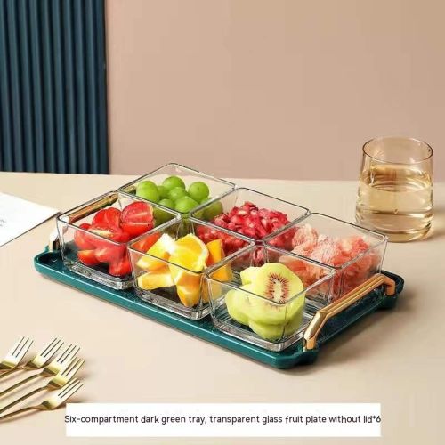 Dried Fruit Tray Living Room Home Glass Fruit Snack Dish Grid Candy Plate