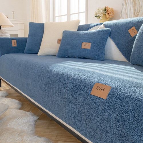 Lambswool Thickened Fleece Cushion Non-slip Leather Sofa Cover