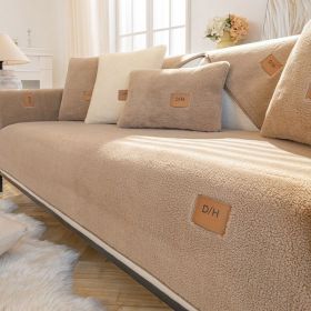 Lambswool Thickened Fleece Cushion Non-slip Leather Sofa Cover (Option: Lambswool Brown-110X210CM)