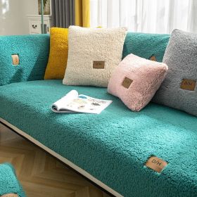 Lambswool Thickened Fleece Cushion Non-slip Leather Sofa Cover (Option: Lambswool Green-110X240CM)