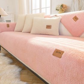 Lambswool Thickened Fleece Cushion Non-slip Leather Sofa Cover (Option: Lambswool Pink-110X210CM)