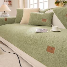 Lambswool Thickened Fleece Cushion Non-slip Leather Sofa Cover (Option: Lambswool Matcha-110X240CM)