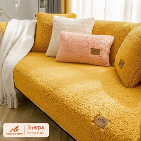 Lambswool Thickened Fleece Cushion Non-slip Leather Sofa Cover (Option: Lambswool Yellow-110X240CM)