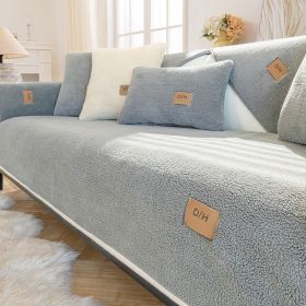 Lambswool Thickened Fleece Cushion Non-slip Leather Sofa Cover (Option: Lambswool Light Gray-110X210CM)