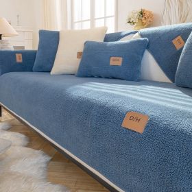 Lambswool Thickened Fleece Cushion Non-slip Leather Sofa Cover (Option: Lambswool Light Blue-110X240CM)